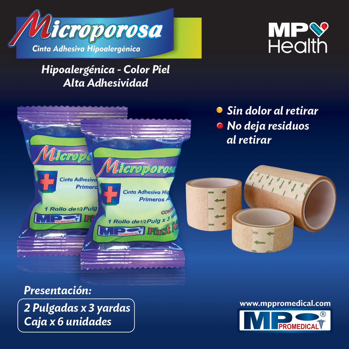 Microporo Piel Pulg X Yds Celof N Alta Adhesividad Caja X Rollos