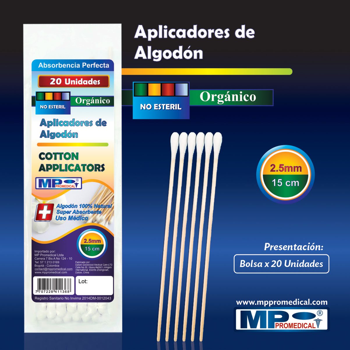 Aplicadores De Algod N Madera Bolsa X Mp Promedical