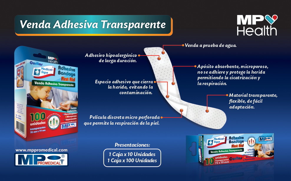 Cura Adhesiva Tira Transparente Caja X 100 Unidades MP Promedical