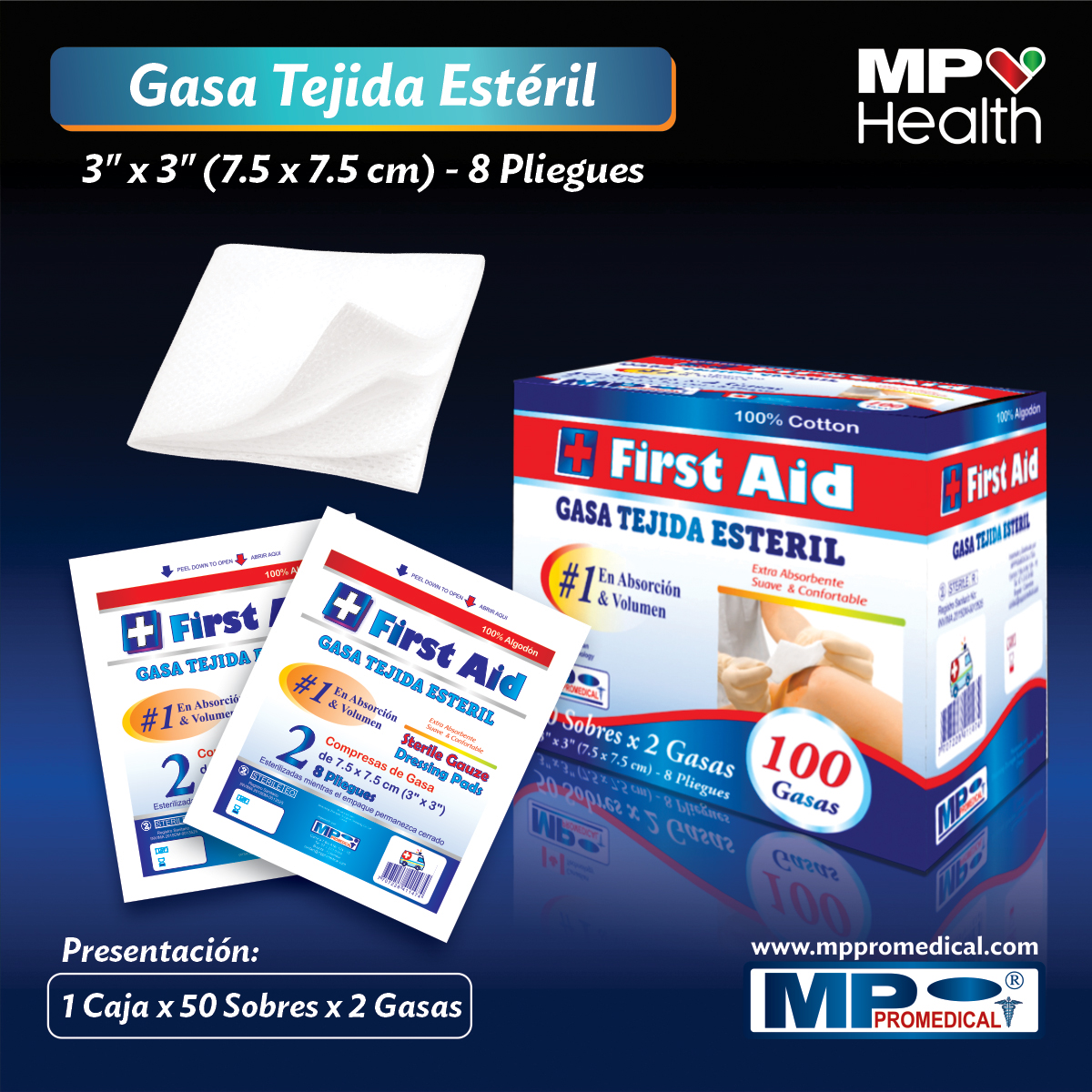 Gasa Estéril 7.5x7.5cm 3x3 Sanipad precio x bulto