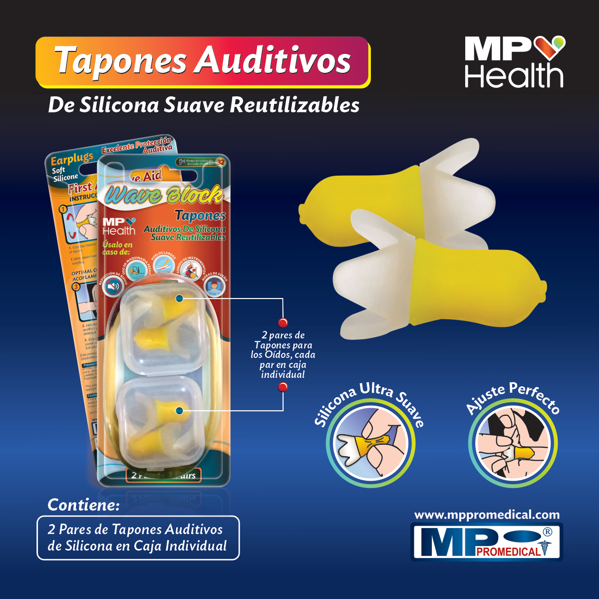 Tapones para los oídos de silicona suave (12 pares)
